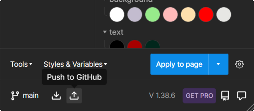 Push to GitHub' action in Tokens Studio plugin